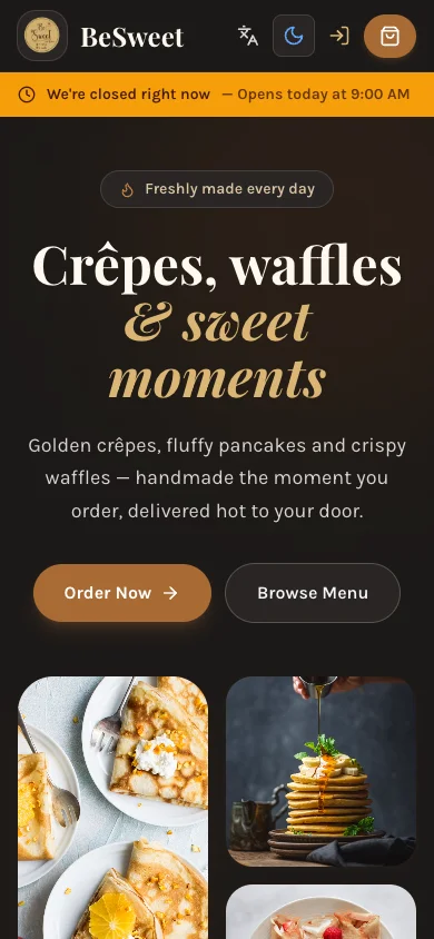 BeSweet website: crepes, waffles and sweet moments