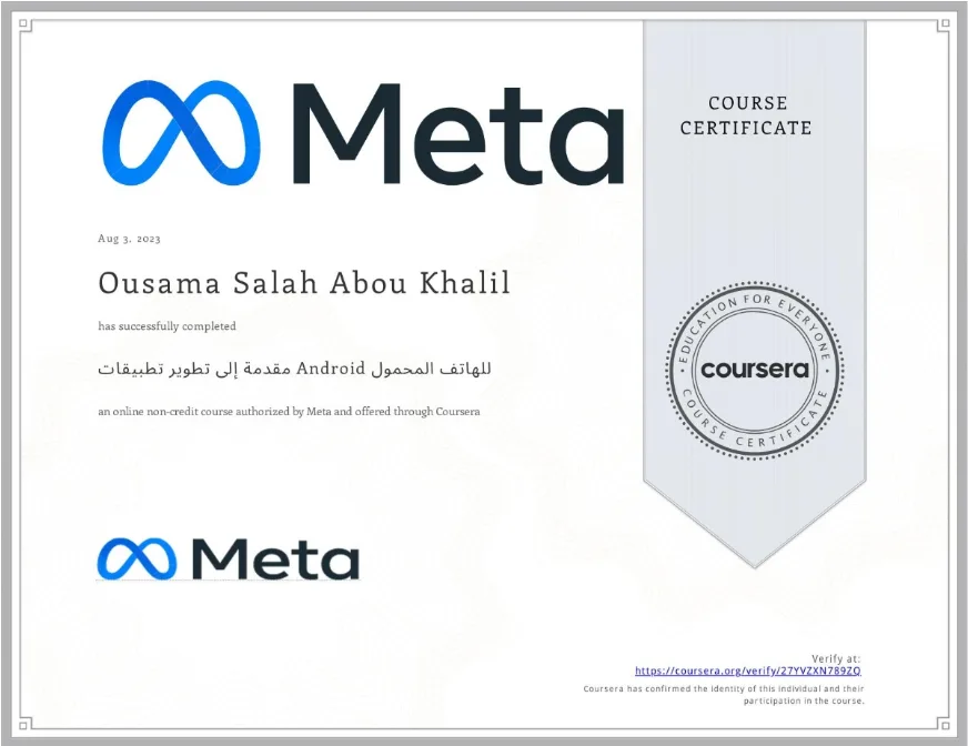 Meta Android Development certificate via Coursera