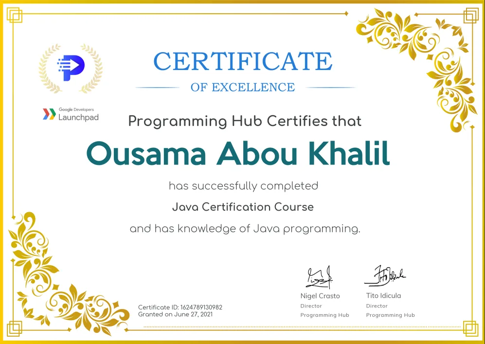 Programming Hub Java certificate