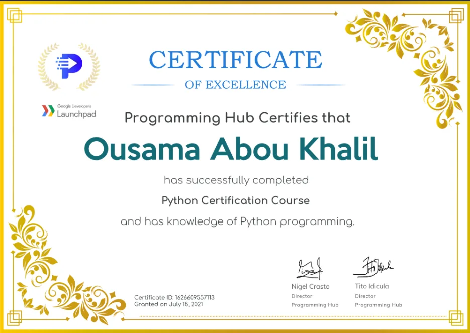 Programming Hub Python certificate